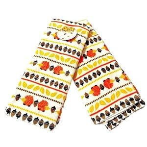 Hedgehog Acorn Swirling Leaf Kitchen Towels Autumn Leaves Fall Print 2pc Gift